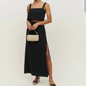 Reformation womens black cotton muslin Dawn Two Piece Set skirt crop top 8